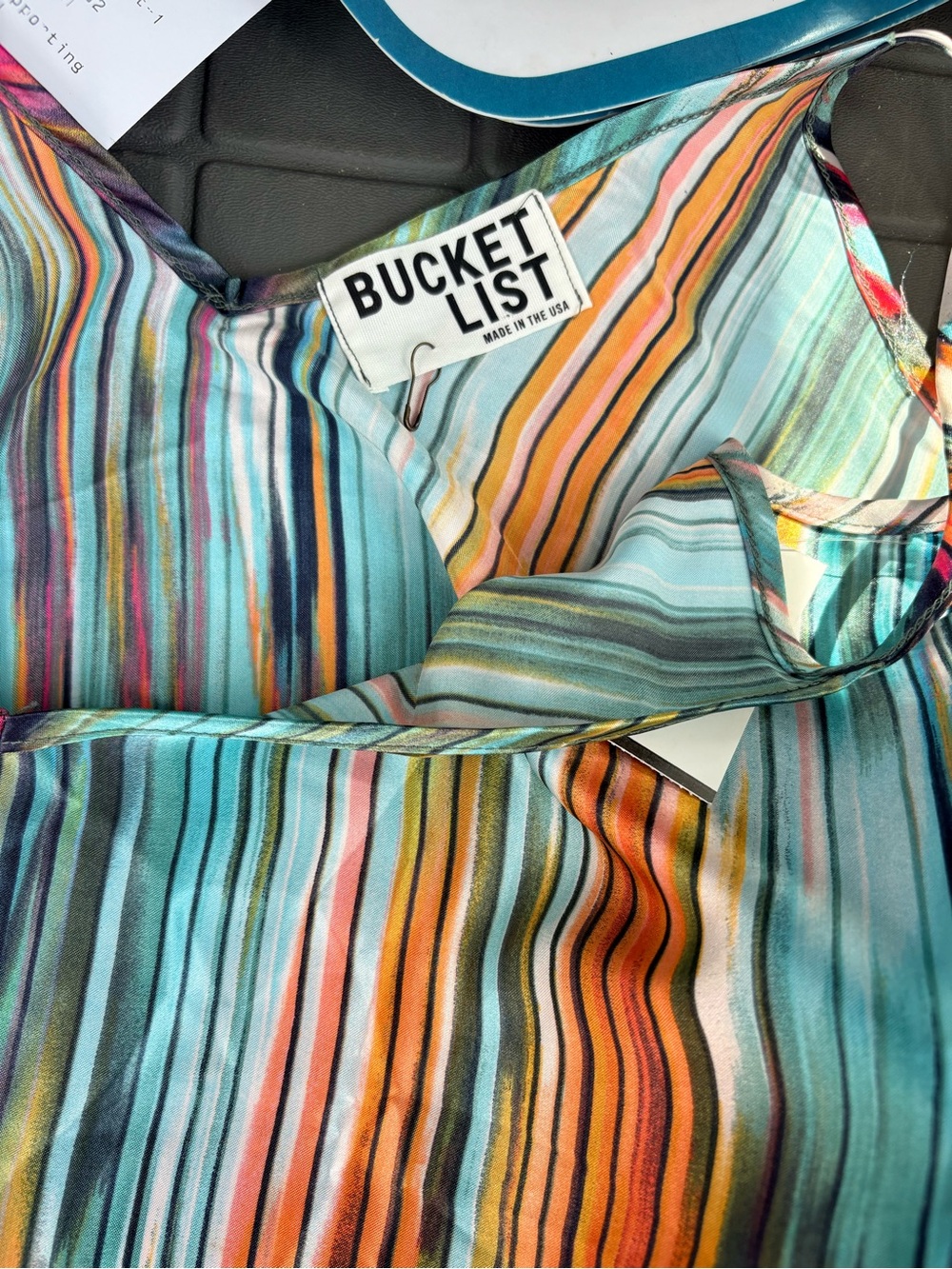 BUCKETLIST Multicolor Striped Satin maxi dress- Teal, Orange, Pink, Yellow, Blue